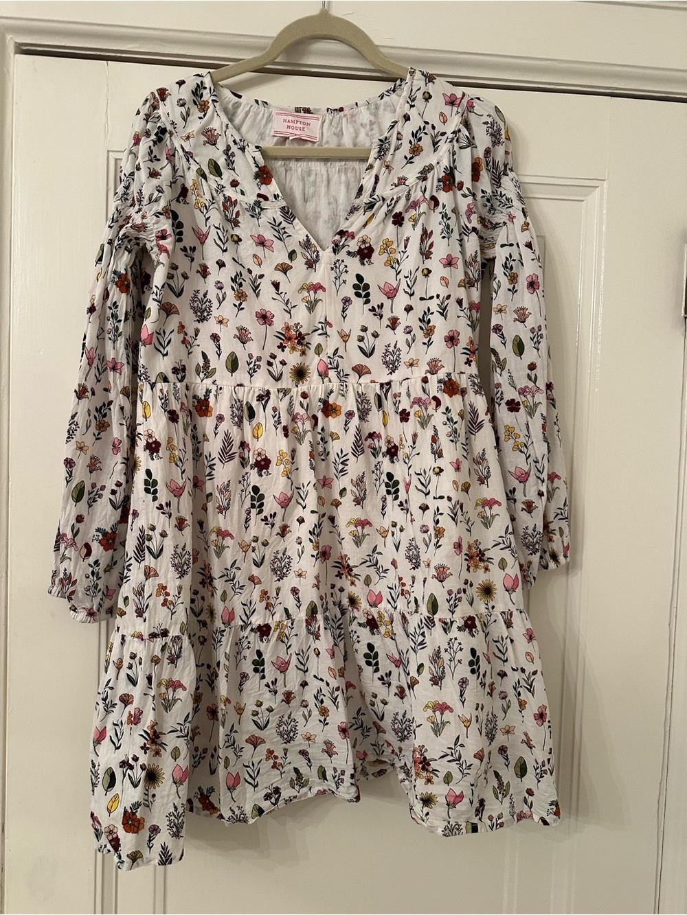 White Floral Tiered Long-Sleeve Dress